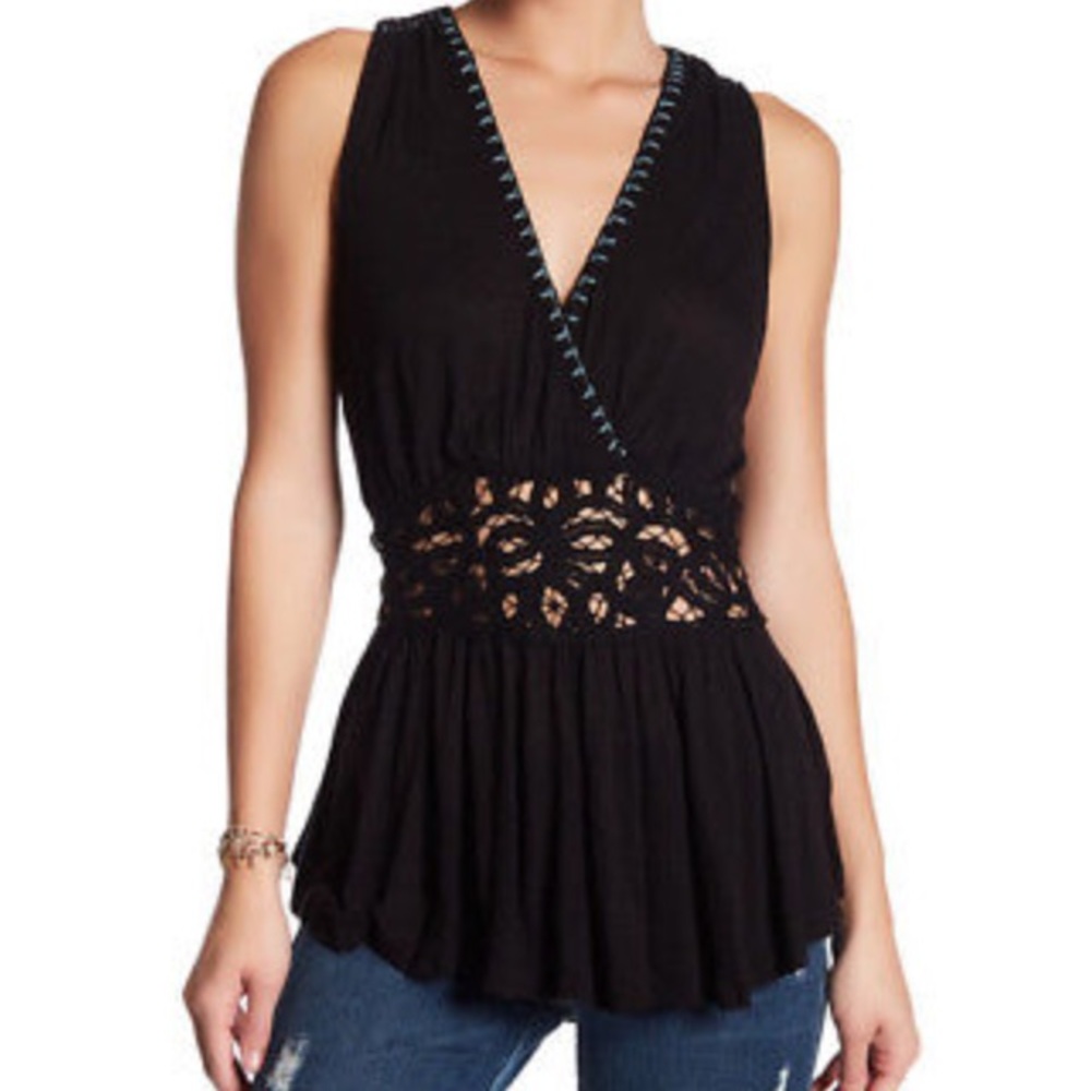 NWT Free People Tank Megan Embroidered Peplum Tank